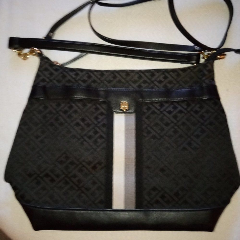Tommy Hilfiger black leather and canvas